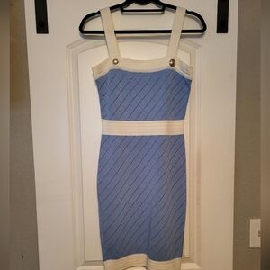 Stunning! Thinkable Blue & Cream Women's Dress, Medium/Large, Cotton/Poly, NWOT